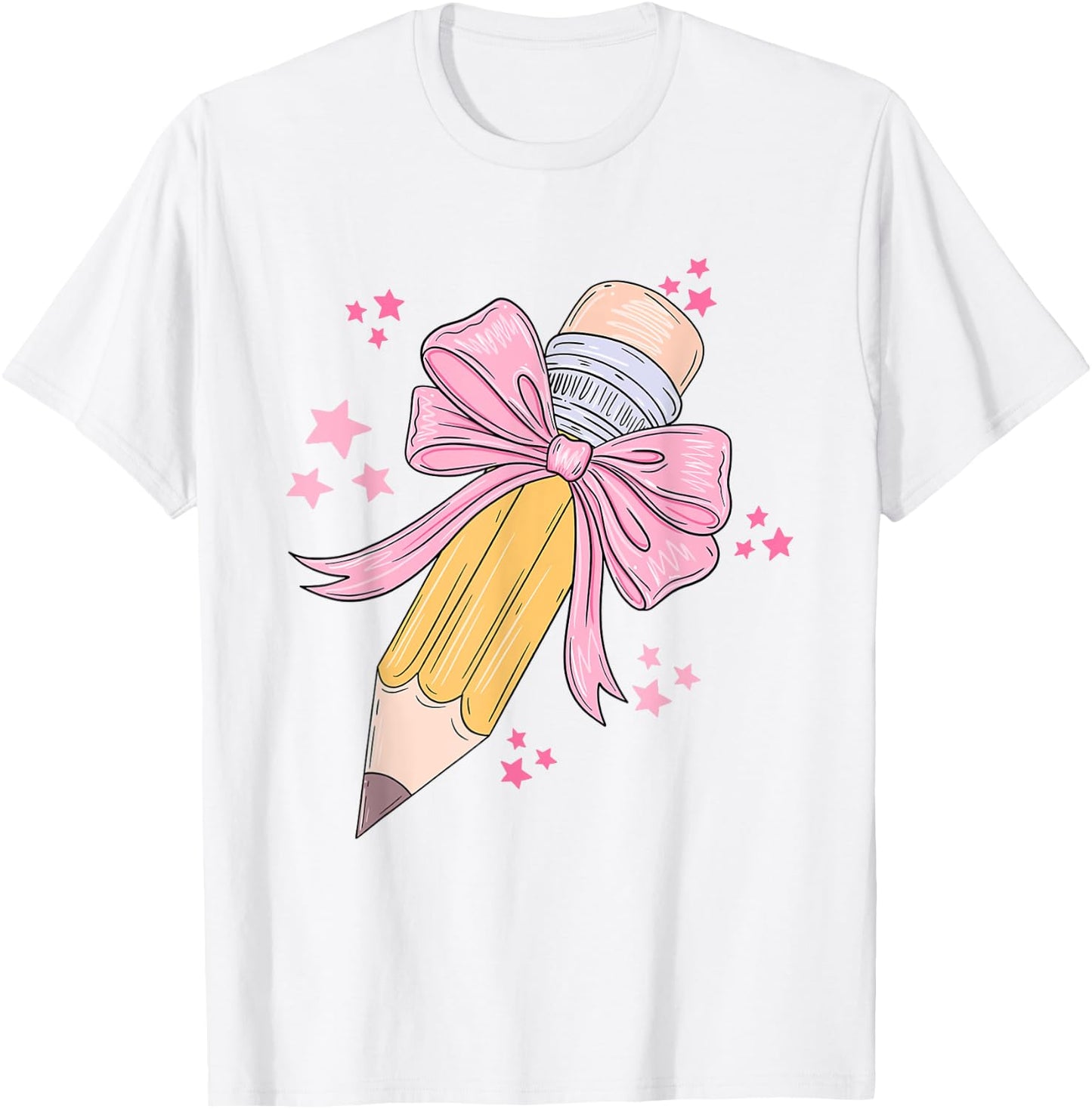 Pencil Coquette Bow Teacher Appreciation Back To School T-Shirt - T-Shirt | White