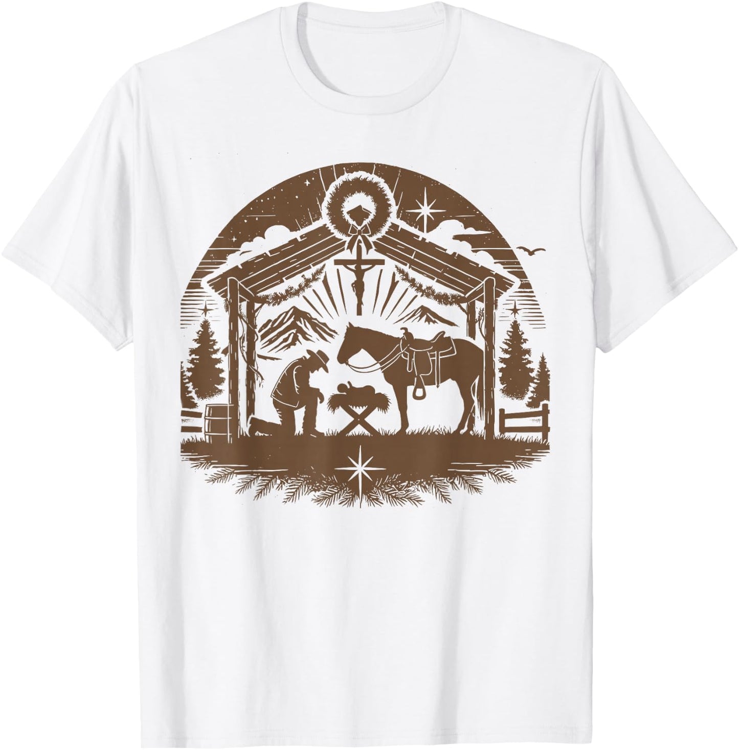 Praying Cowboy Christmas Nativity Christian Western Country T-Shirt - T-Shirt | White