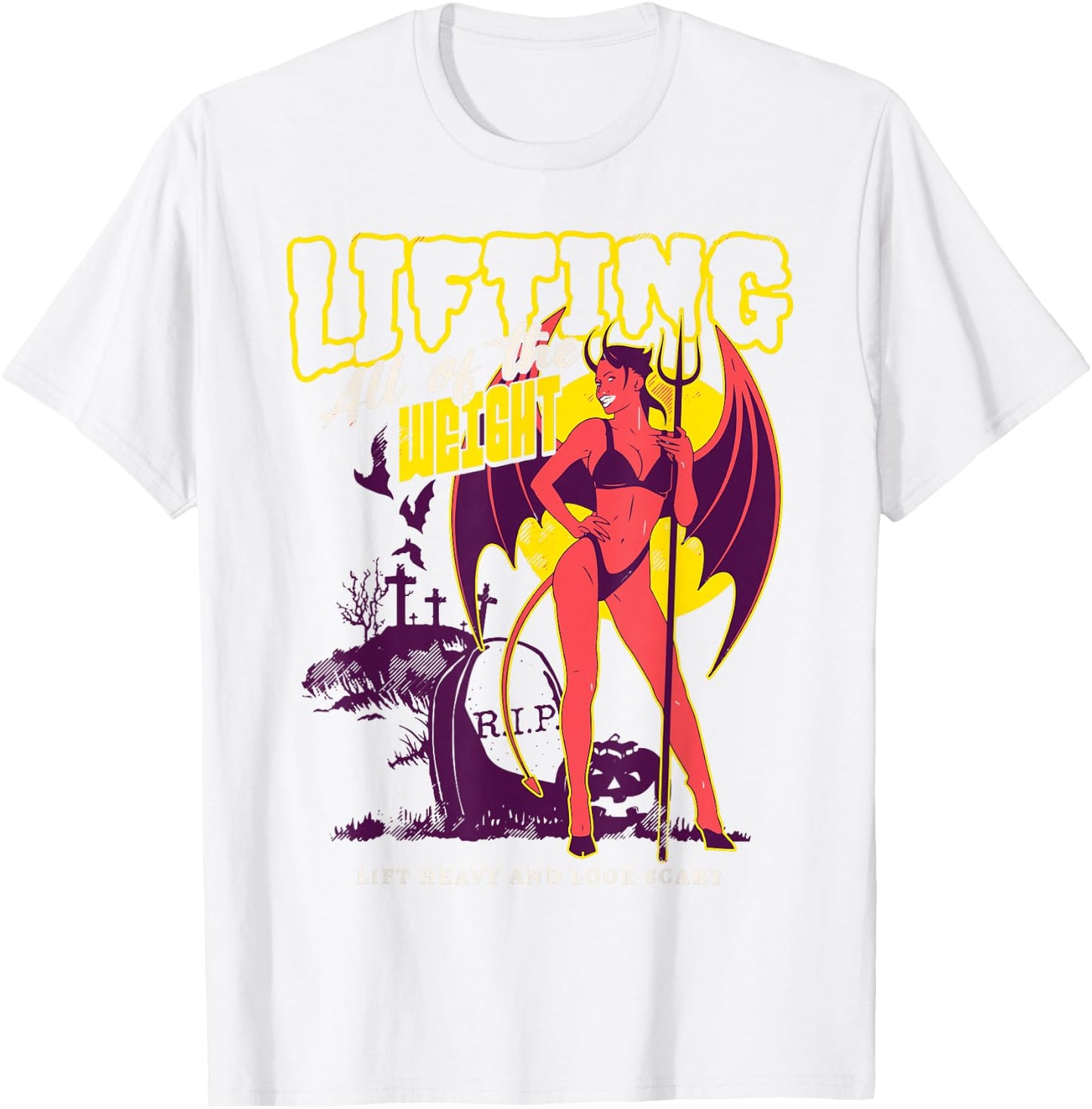 Halloween Lift Heavy Weight Cute Devil Spooky Sexy Demon Gym T-Shirt - T-Shirt | White