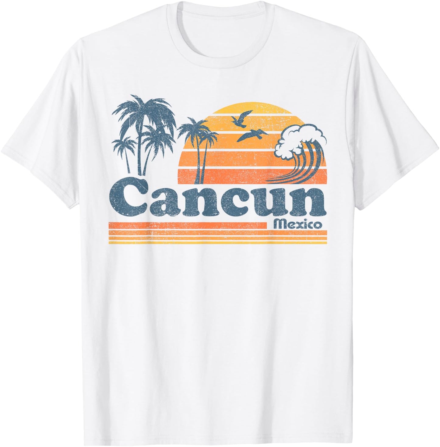 Cancun Mexico Beach Summer Vacation Sun Vintage 70's Retro T-Shirt - T-Shirt | White