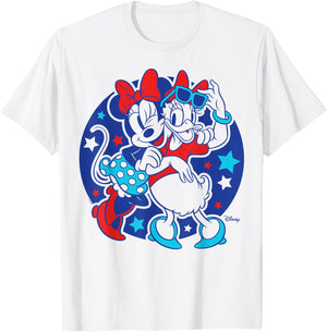 Minnie Mouse And Daisy Duck - Americana Red White And Blue T-Shirt - T-Shirt | White