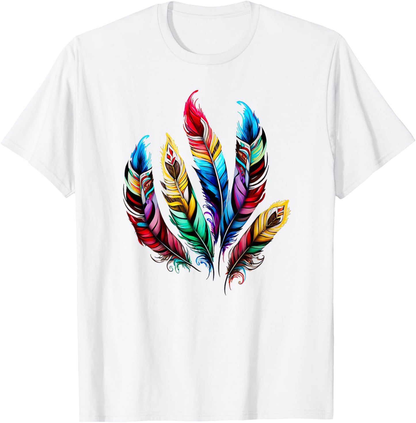 Colorful feathers boho ethnic style Indian bird pattern love T-Shirt - T-Shirt | White