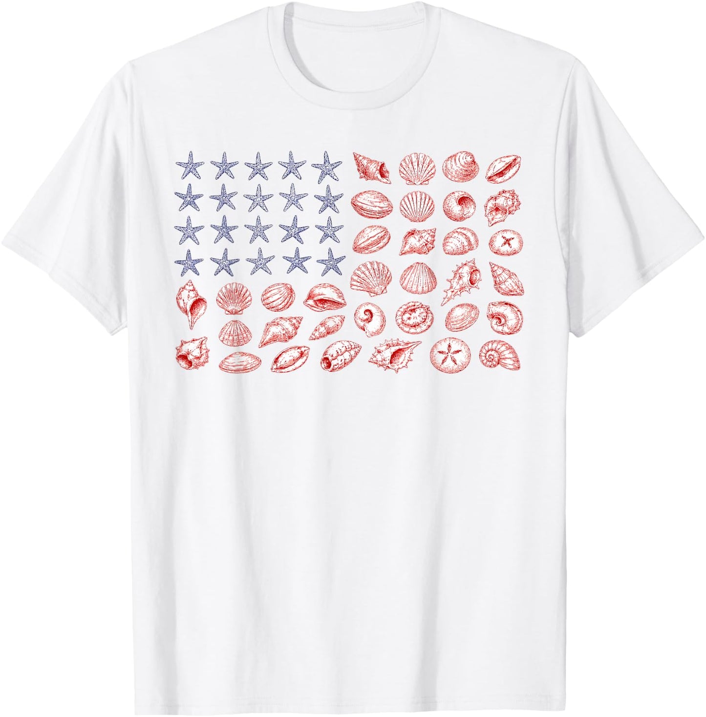 USA Coastal Shell Patriotic Seashell American Flag 4th July T-Shirt - T-Shirt | White