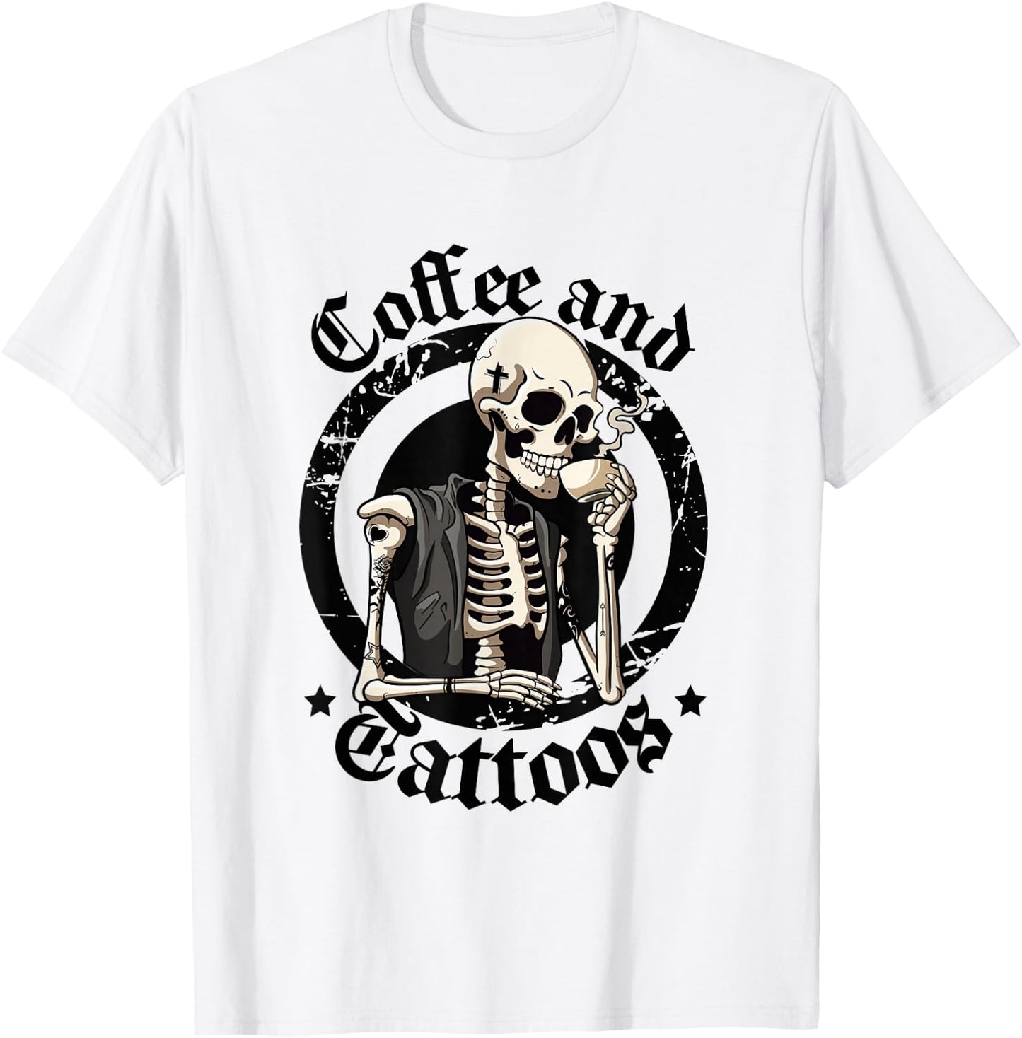 Coffee And Tattoos Lover Inked Caffeine Funny Tattoo Artists T-Shirt - T-Shirt | White