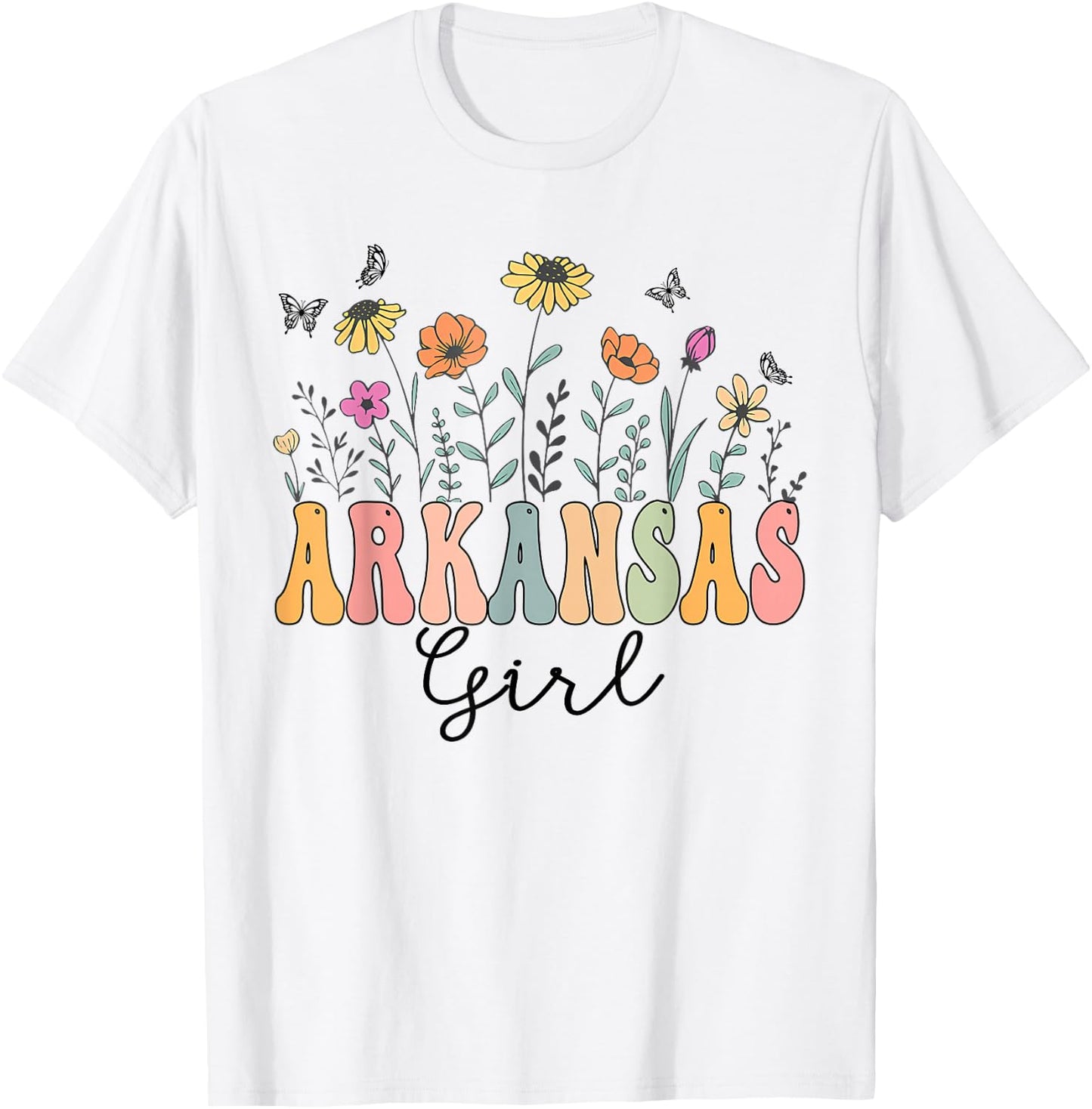 Arkansas Girl Wildflower Groovy Arkansas Lover T-Shirt - T-Shirt | White