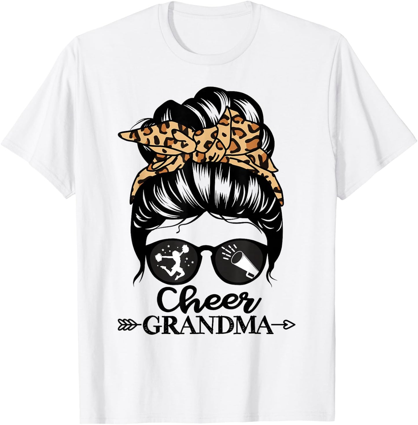 Cheer Grandma Messy Bun Hair Funny Cheerleader Grandma T-Shirt - T-Shirt | White