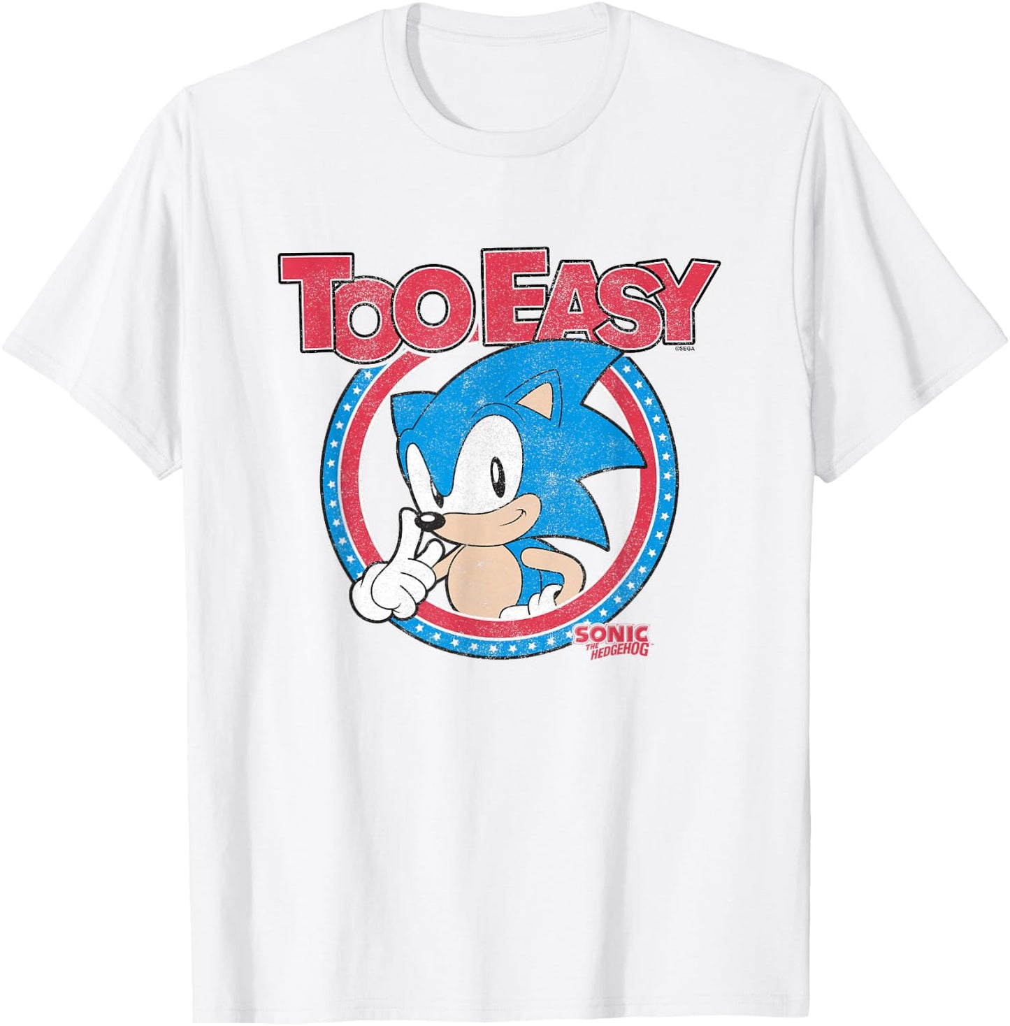 Sonic The Hedgehog Too Easy Americana Distressed Logo T-Shirt - T-Shirt | White