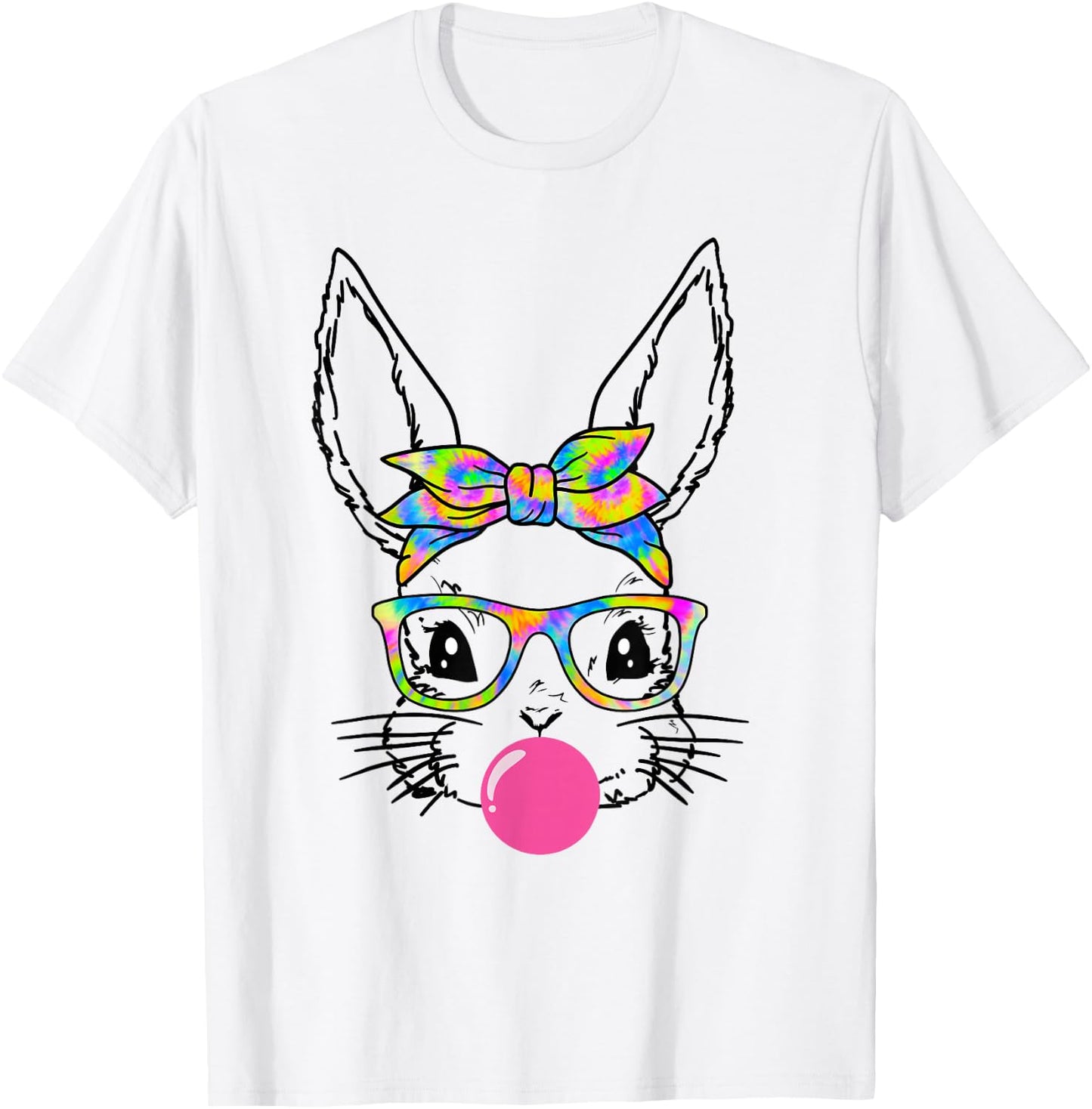 Cute Bunny With Bandana Tie Dye Glasses Bubblegum Easter Day T-Shirt - T-Shirt | White