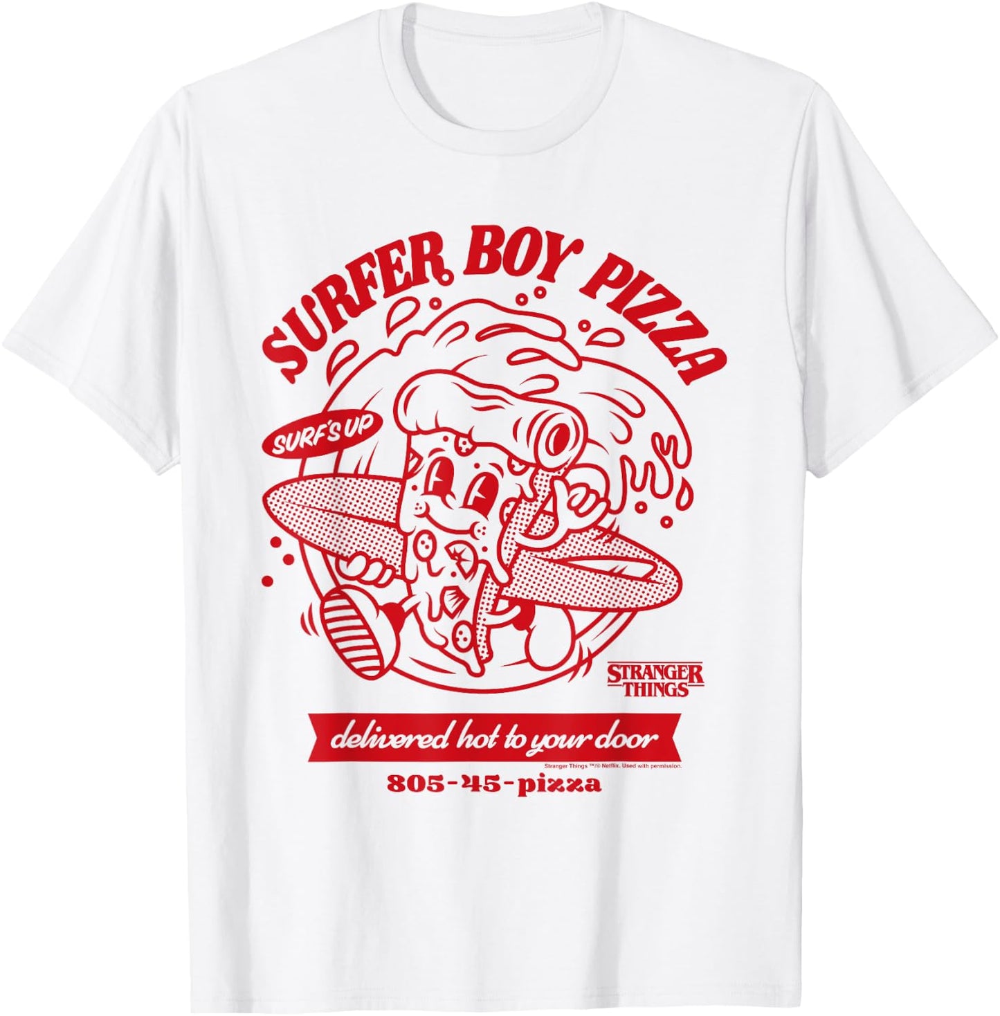 Stranger Things Surfer Boy Pizza Surf's Up T-Shirt - T-Shirt | White