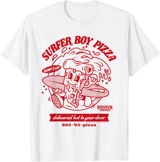 Stranger Things Surfer Boy Pizza Surf's Up T-Shirt - T-Shirt | White