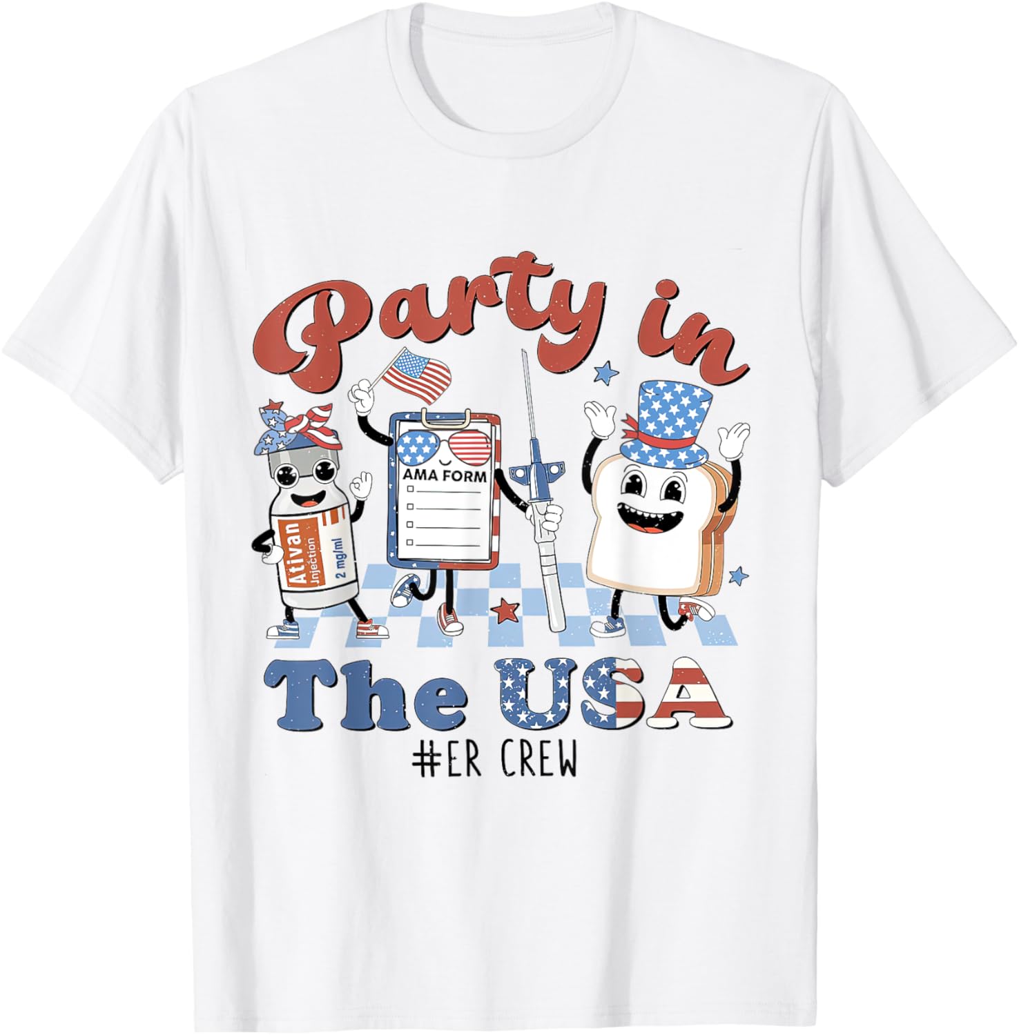 Party In The USA, ER Nurse 4th July, American Flag Patriotic T-Shirt - T-Shirt | White