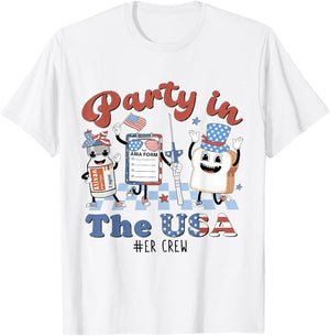 Party In The USA, ER Nurse 4th July, American Flag Patriotic T-Shirt - T-Shirt | White