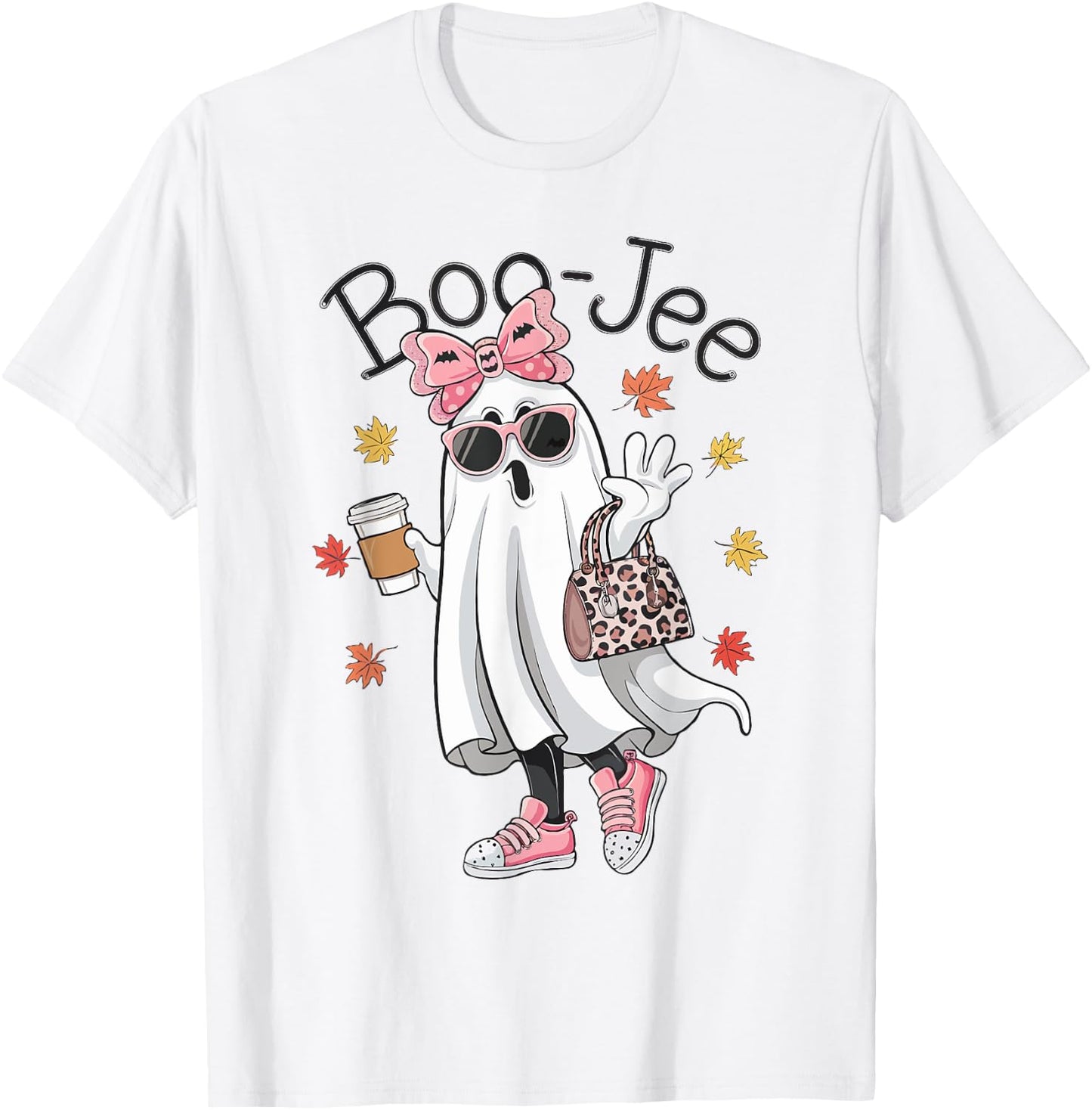 Boo Jee Ghost Halloween Leopard Ghost Coffee Girls T-Shirt - T-Shirt | White