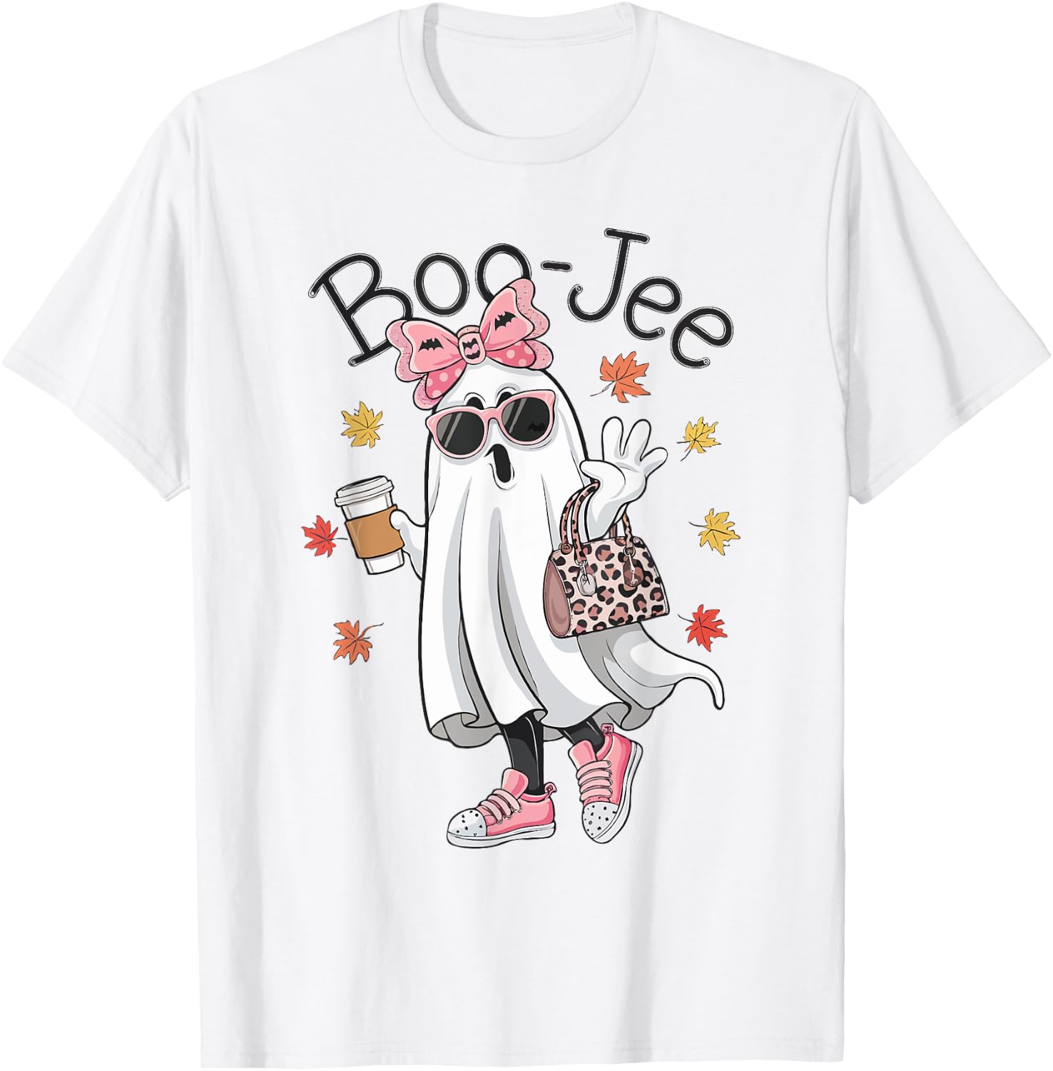 Boo Jee Ghost Halloween Leopard Ghost Coffee Girls T-Shirt - T-Shirt | White