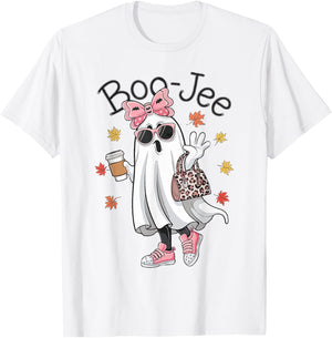 Boo Jee Ghost Halloween Leopard Ghost Coffee Girls T-Shirt - T-Shirt | White