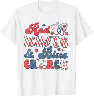 Emergency Room Tech 4th of July Retro Red White Blue ER Crew T-Shirt - T-Shirt | White
