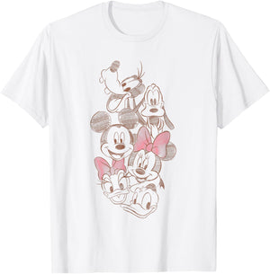 Disney Mickey And Friends Group Shot Faces Sketch Portrait T-Shirt - T-Shirt | White