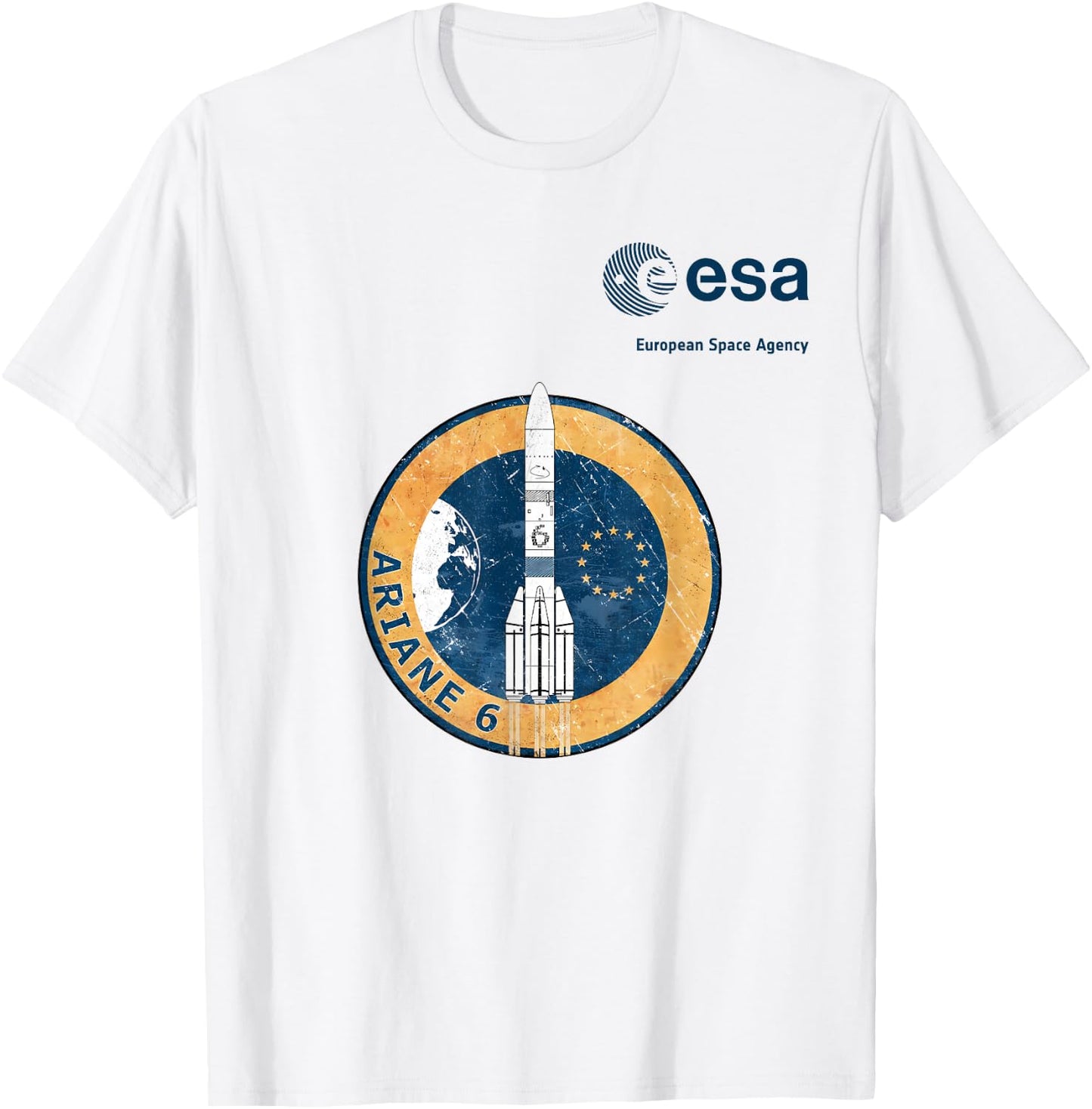 ESA European Space Agency Ariane 6 Rocket Patch Scratch , grey, S T-Shirt - T-Shirt | White