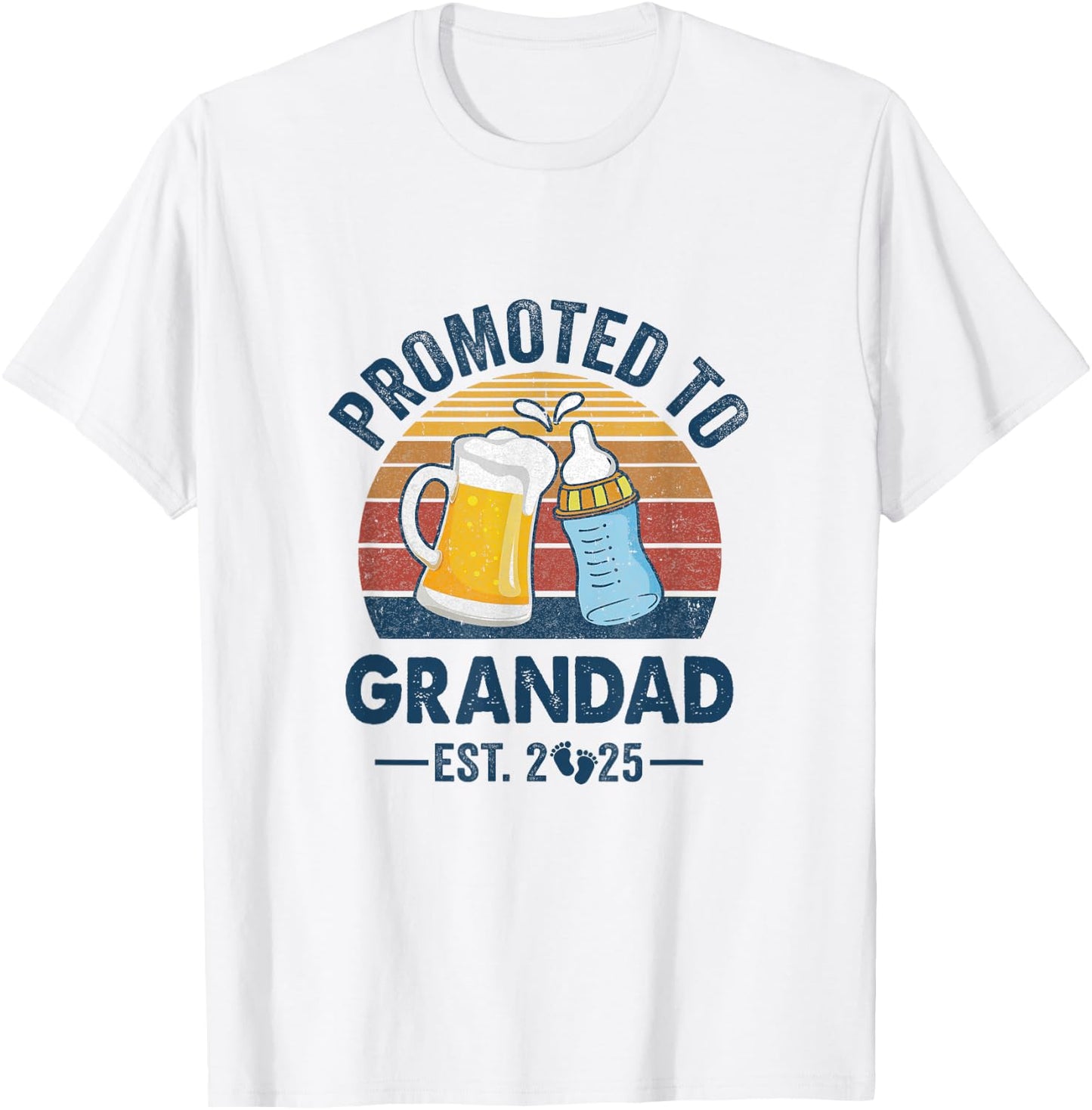 Promoted To Grandad Est 2025 First Time Fathers Day Vintage T-Shirt - T-Shirt | White