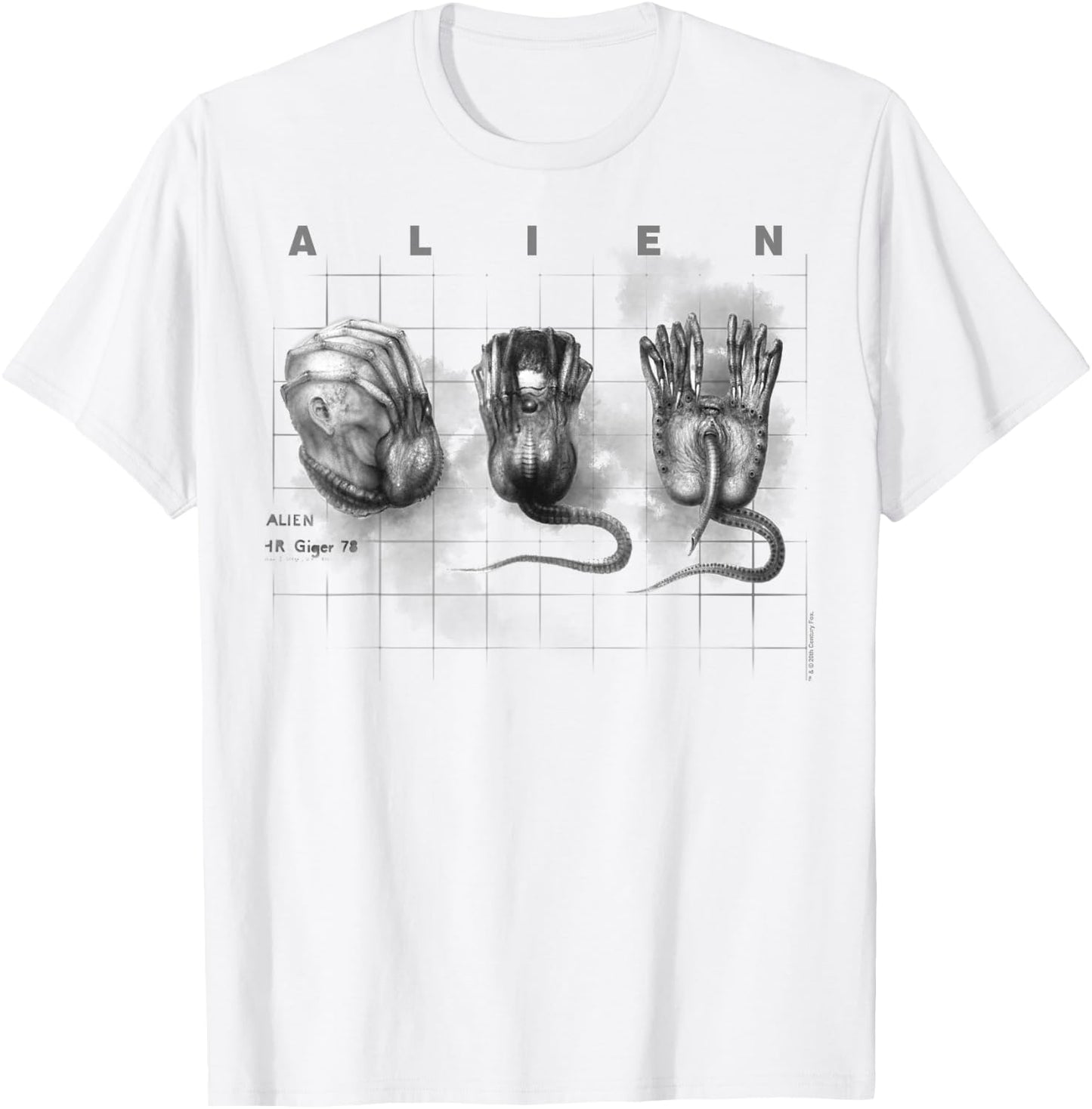 Aliens Iconic Facehugger Reproduction Faces Retro Chest Logo T-Shirt - T-Shirt | White
