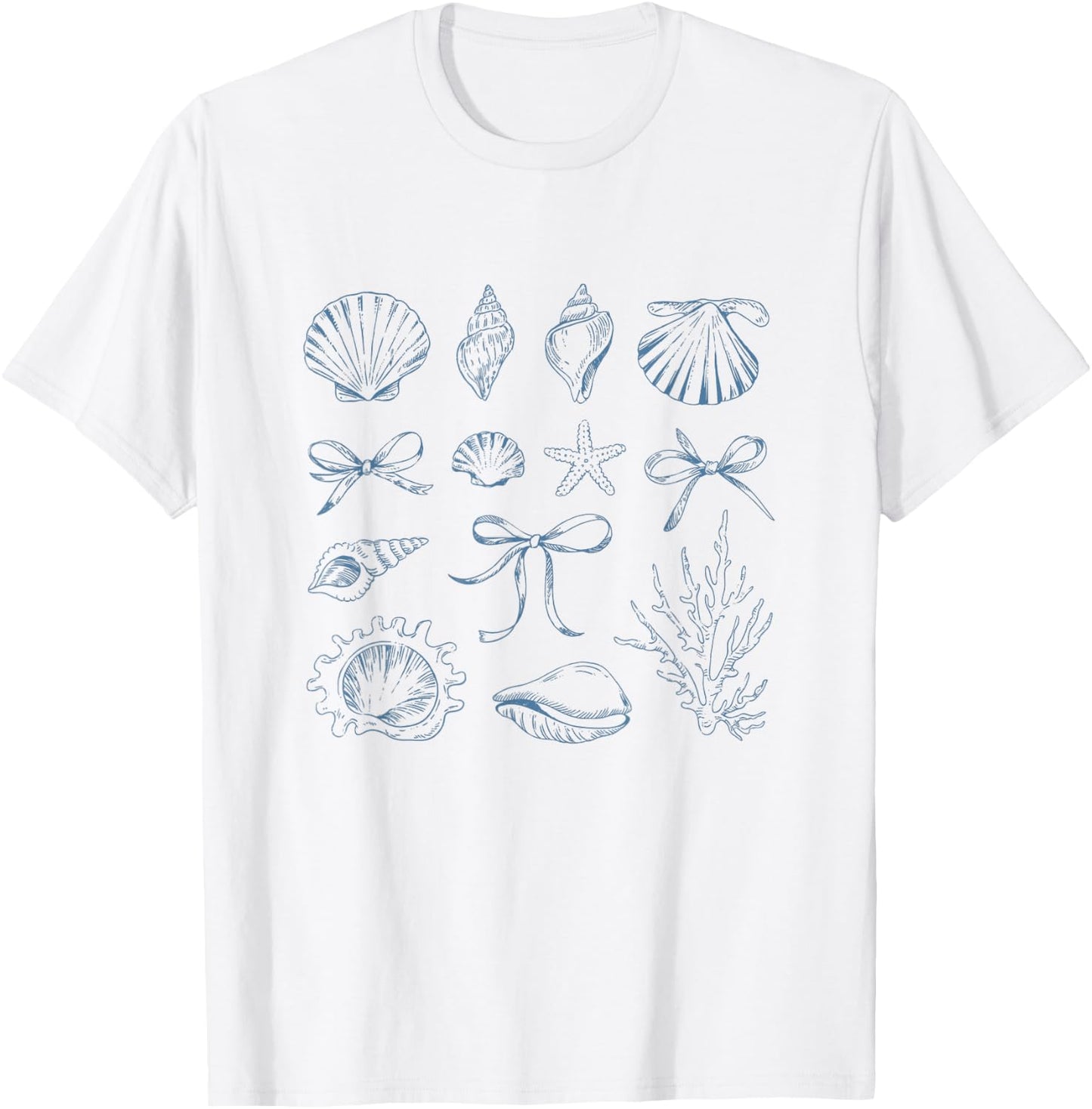 Elegant Seashell and Starfish Art Beach Lovers Bow Ocean T-Shirt - T-Shirt | White