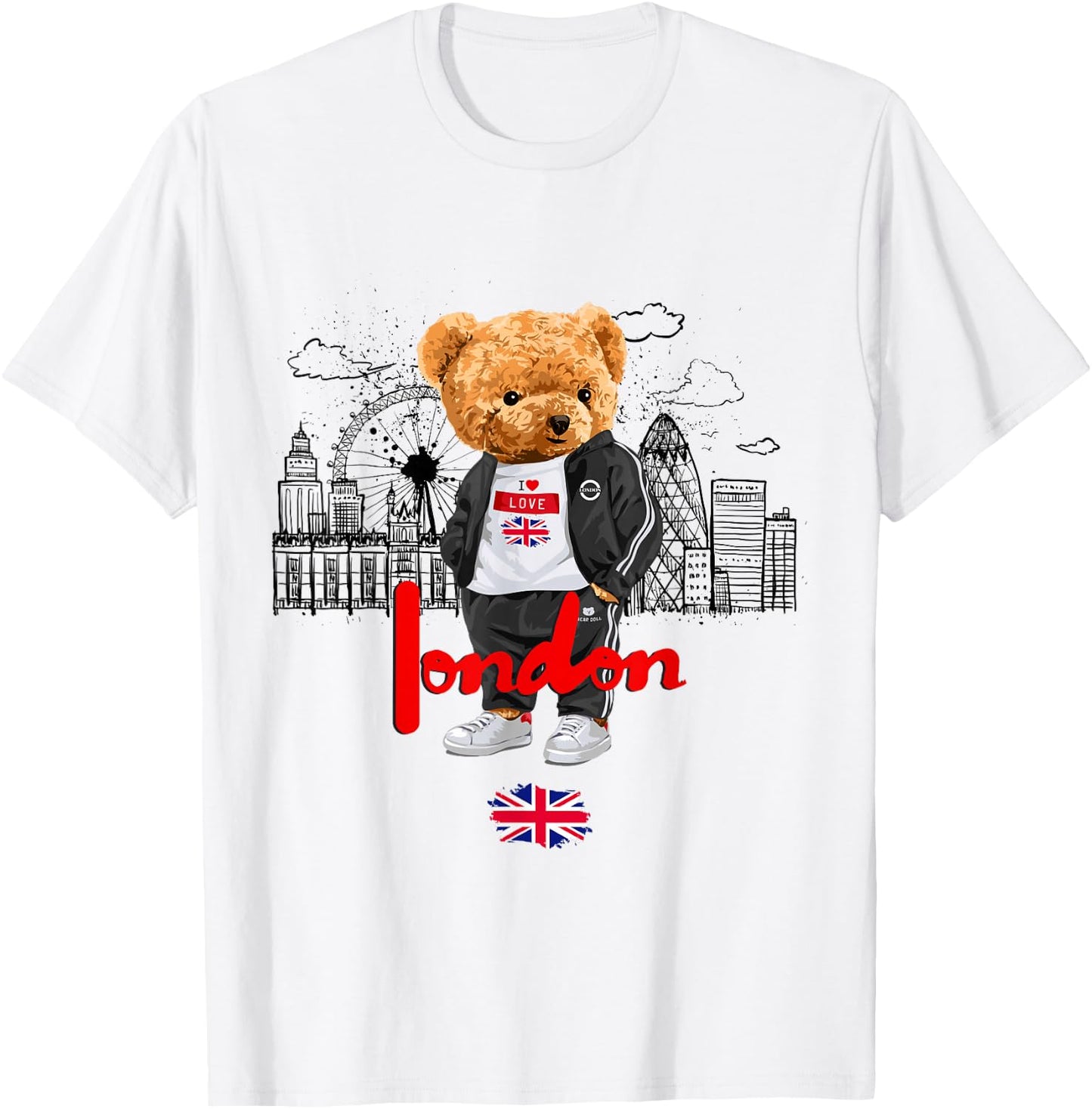 London Royal Teddybär Bad Boy Illustration Grafik Anime T-Shirt - T-Shirt | White