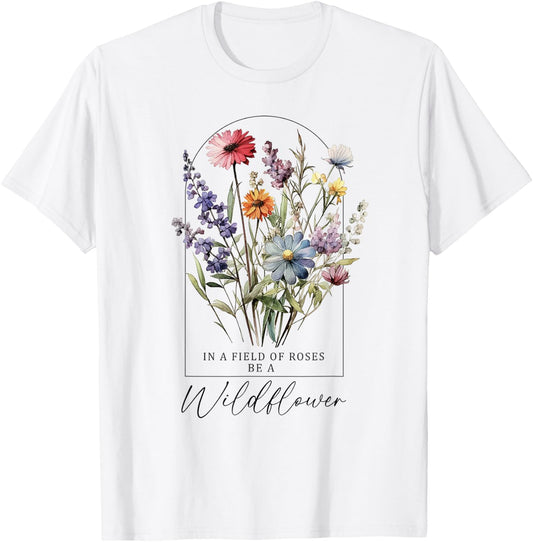 Summer Floral Graphic Gardening Blooming Flowers Wild Flower T-Shirt - T-Shirt | White