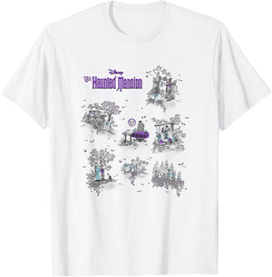 The Haunted Mansion Iconic Locations Collage Poster T-Shirt - T-Shirt | White