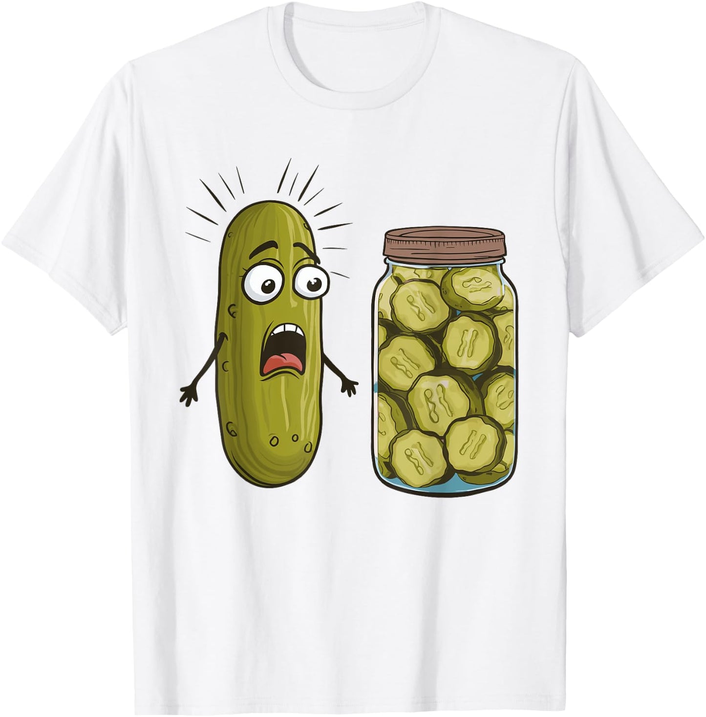 Funny Pickle Surprise A Cucumber And A Jar Of Sliced Pickles T-Shirt - T-Shirt | White