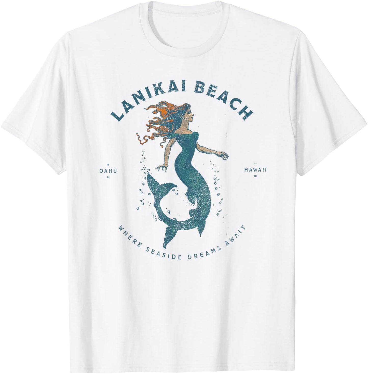 Lanikai Beach Oahu Hawaii Retro Vintage Mermaid T-Shirt - T-Shirt | White