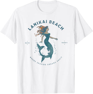 Lanikai Beach Oahu Hawaii Retro Vintage Mermaid T-Shirt - T-Shirt | White