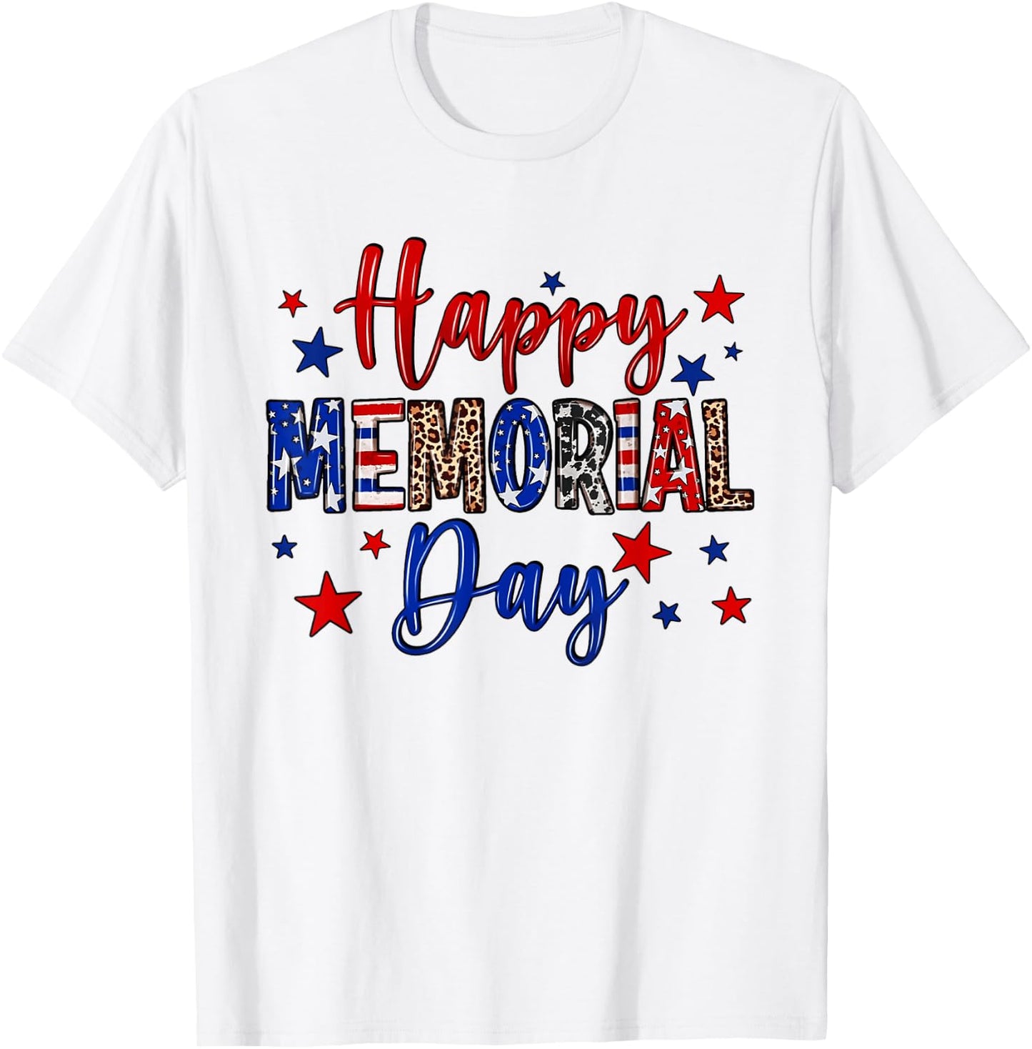 Happy Memorial Day Flower Leopard USA Patriotic Girls T-Shirt - T-Shirt | White