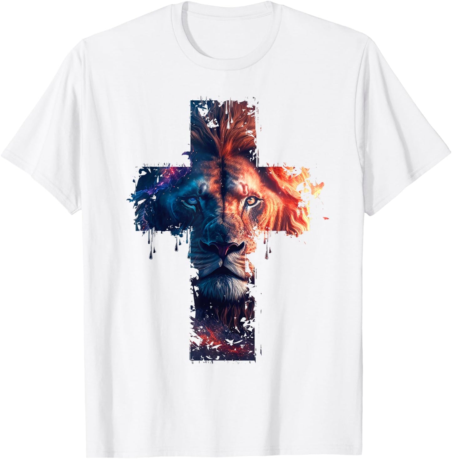 Lion of Judah Cross Jesus Christ Christian Faith Graphic , gray T-Shirt - T-Shirt | White