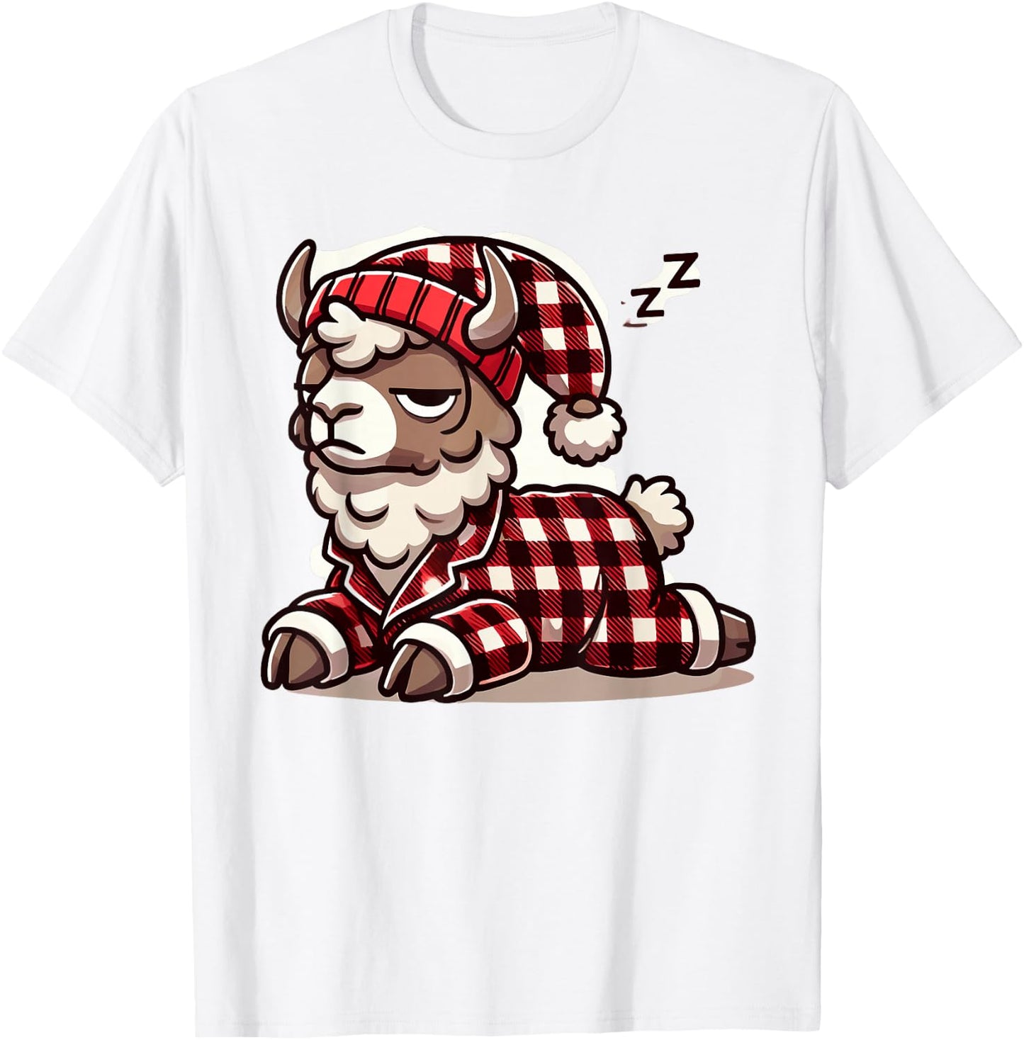 Alpaca Llama with Red Buffalo Plaid Pajamas Girl Boy Llama T-Shirt - T-Shirt | White