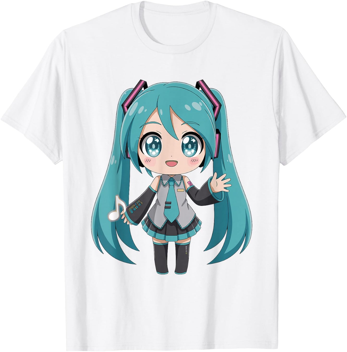 Teal Hair Guitar Girl Anime Music Illustration T-Shirt - T-Shirt | White