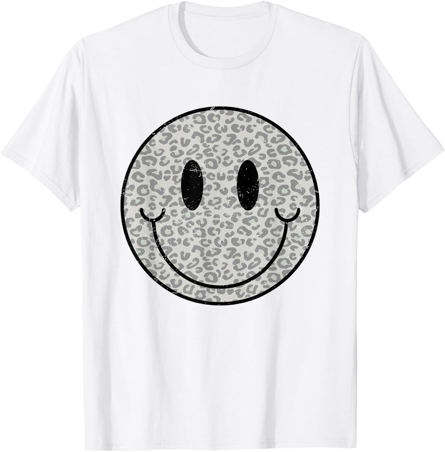 Cute Happy Face Retro Aesthetic Leopard Smile Face Women Men T-Shirt - T-Shirt | White