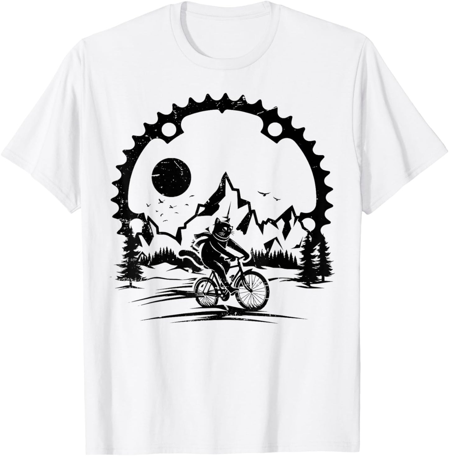Funny Cat Riding Bicycle Vintage Mountain Biking Cat Biker T-Shirt - T-Shirt | White