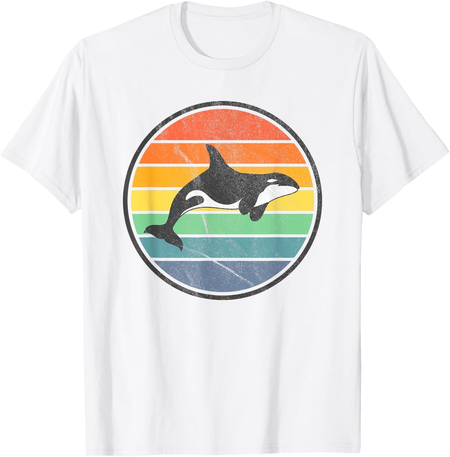 Orca Retro Sunset - Whale Ocean Sea Distressed T-Shirt - T-Shirt | White