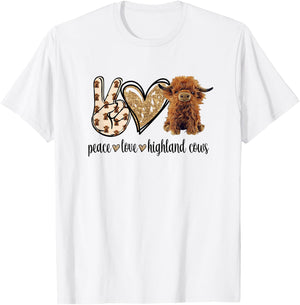 Girls Peace Love Heifer Scottish Highland Cow Lover T-Shirt - T-Shirt | White