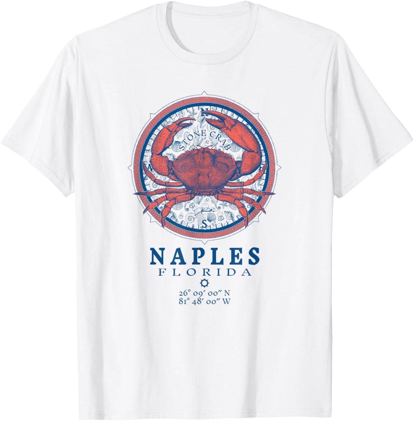 JCombs: Naples, Florida, Stone Crab on Wind Rose T-Shirt - T-Shirt | White