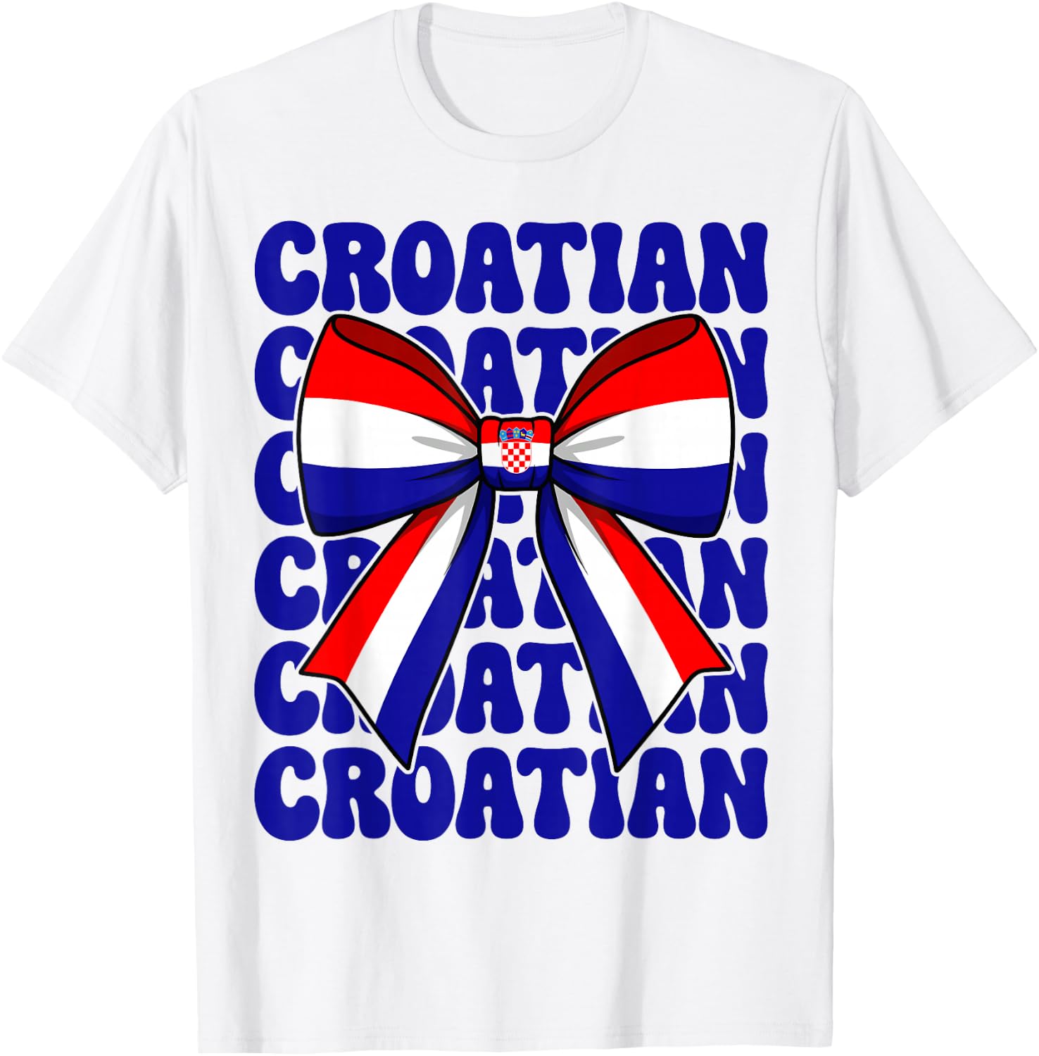 Croatian Girl Coquette Bow Cute Retro Groovy Croatia Flag T-Shirt - T-Shirt | White