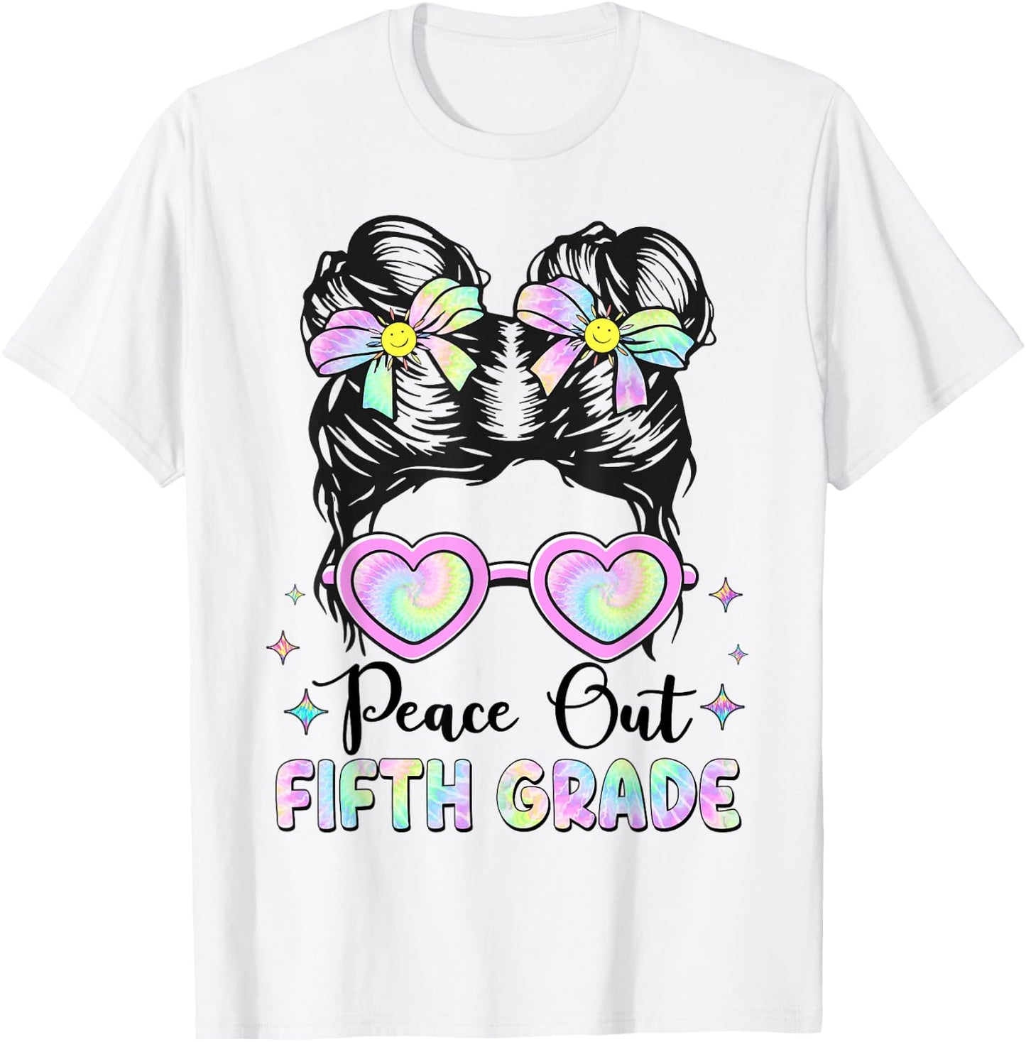 Peace Out Fifth Grade Messy Bun Last Day of School 5th Grade T-Shirt - T-Shirt | White