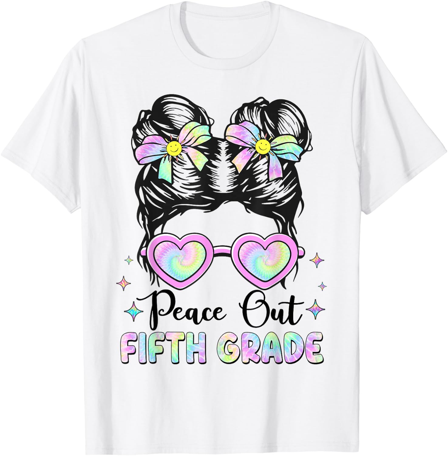 Peace Out Fifth Grade Messy Bun Last Day of School 5th Grade T-Shirt - T-Shirt | White