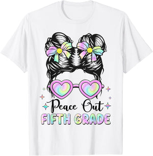 Peace Out Fifth Grade Messy Bun Last Day of School 5th Grade T-Shirt - T-Shirt | White