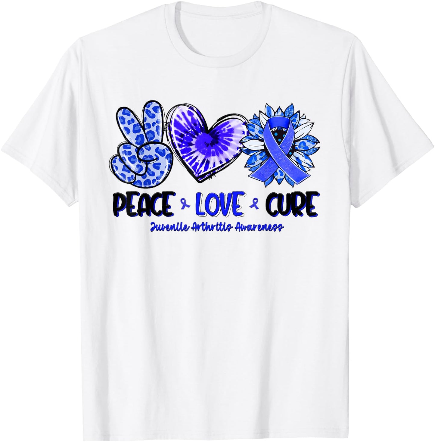 Peace Love Cure Sunflower Leopard Juvenile Arthritis Gifts T-Shirt - T-Shirt | White