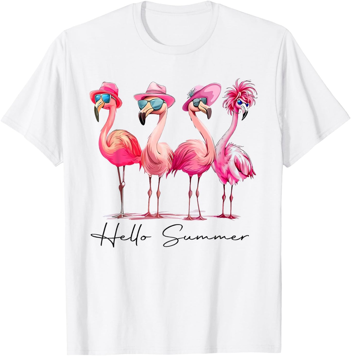 Flamingo Pink Palm Tree Tropical Beach Summer Vacation Women T-Shirt - T-Shirt | White