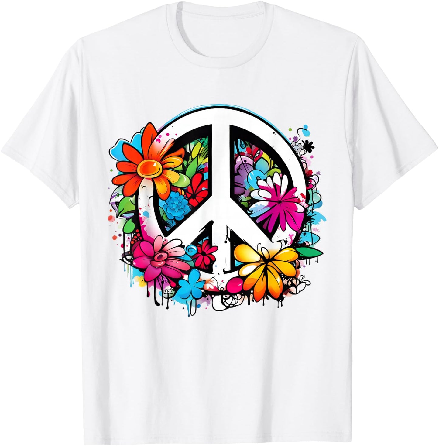 Peace Symbol Sign Flowers Peace Flower Power Peace Sign , White T-Shirt - T-Shirt | White