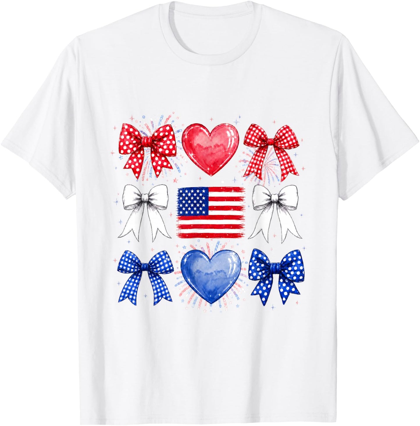 Bow American Flag 4th of July Fourth US Patriotic Women Girl T-Shirt - T-Shirt | White