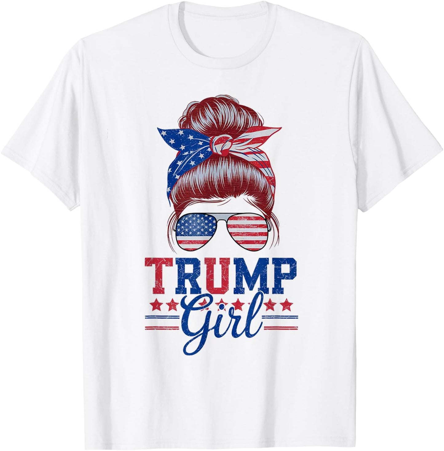 Trump Girl Messy Bun Sunglasses Trump 2024 for Girls and Women T-Shirt - T-Shirt | White