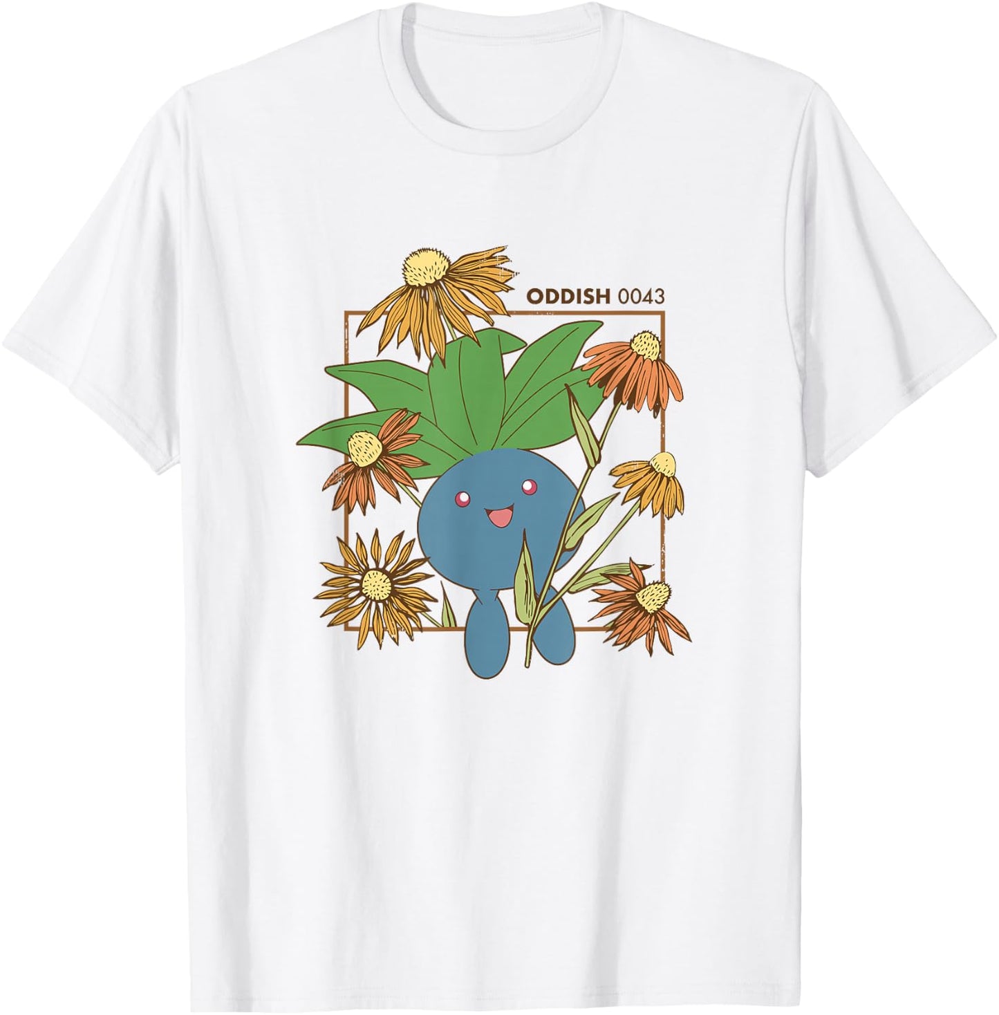Pokémon Oddish 0043 Happy Jumping Floral Portrait T-Shirt - T-Shirt | White